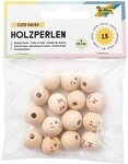 folia 22981 - Holzperlen Cute Faces, 15 runde Holzkugeln mit lustigen Gesichtern