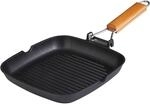 BERGNER RENBERG Wood Grill Pan 24 cm Made of Cast Aluminium Ergonomic Folding Handle