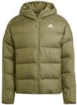 adidas Herren Essentials Midweight Down Hooded Stripes Jacket, Olive Strata, S