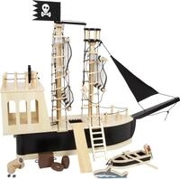 small foot Piratenschiff f&uuml;r Biegepuppen aus Holz, gro&szlig;es Spielschiff mit reichlich