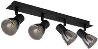 Strahler - Schwarz matt - Rauchfarben - Glas - Metall - 4-flammig - B 50 cm