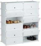 Relaxdays Schuhschrank Kunststoff, Schuhregal geschlossen, Regalsystem 12 F&auml;cher, H
