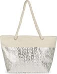 styleBREAKER Damen Strandtasche Metallic W&uuml;rfel Print, Beige-Silber