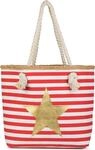 styleBREAKER Strandtasche Streifen Metallic Stern 45x33cm, Rot/Gold