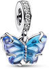 PANDORA Moments Blauer Murano-Glas Schmetterling Charm-Anhänger aus Sterling Silber