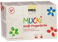 KREUL 28420 - Mucki Stoff-Fingerfarbe, 6 x 150 ml Wei&szlig;, Gelb, Rot, Gr&uuml;n, Blau,