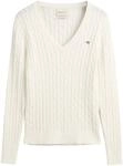 Gant Damen Stretch Cotton Cable V-Neck Pullover, Eggshell, L EU