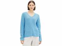 TOM TAILOR Damen 1039242 Basic Pullover mit V-Ausschnitt, 12391-Clear Light Blue
