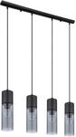 Pendelleuchte - Grau - Schwarz matt - Metall - Rauchglas - 4-flammig - 80 x 156...