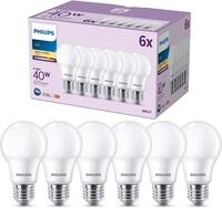 Philips Classic LED E27 Lampe, 40W, matt, warmwei&szlig;, nicht dimmbar, 6er Pack