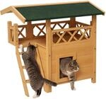 PawHut Katzenhaus aus Holz Winterfest wasserdicht 77x50x73cm Natur+Gr&uuml;n |...
