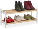 Relaxdays Schuhregal, Schuhablage mit 2 Ebenen, Natur/wei&szlig; | bis 6 Schuhpaare,