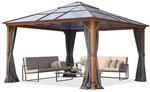 TOOLPORT Gartenpavillon 4x4 m, 8 mm Polycarbonat-Dach, Seitenteile in Grau 