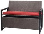 Mendler Poly-Rattan 2er Sitzbank HWC-F39 - grau-meliert, Kissen rot