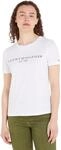 Tommy Hilfiger Damen T-Shirt Kurzarm Logo Rundhalsausschnitt, Wei&szlig; (Th Optic White),