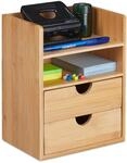 Relaxdays Schreibtisch Organizer, 2 Schubladen & Ablagen, natur