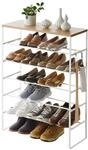 YAMAZAKI 3369 TOWER 6Tiered WoodTop Shoe Rack, white, Steel/Wood, 66 x 25 x 87 cm