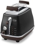 De'Longhi Toaster Icona Vintage CTOV2103.BK - 2-Schlitz-Toaster mit Br&ouml;tchenaufsatz,