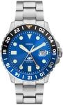 Fossil Blaue GMT Herrenuhr, Dreizeiger-Datumswerk mit Edelstahl- oder...