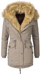 Navahoo Damen Warmer Winterparka mit Kapuze Sweety Taupe mit braunem Fell Gr. XS