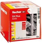 fischer Spreizd&uuml;bel SX 8 Plus x 65, Schachtel mit 50 Nylond&uuml;beln, D&uuml;bel f&uuml;r