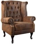 Sessel Chesterfield - 105cm - braun - Microfaser Armlehnen Ohrensessel |...