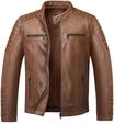 Amaci&Sons Herren Echtleder Jacke Biker Zipper Lederjacke 9104 Cognac L