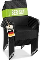 Juskys Polyrattan Gartenst&uuml;hle Yoro 8er Set mit Armlehnen & R&uuml;ckenlehne - 8...