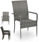 Juskys Polyrattan Gartenst&uuml;hle Yoro 4er Set mit Armlehnen & R&uuml;ckenlehne - 4...
