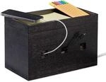 Relaxdays Kabelbox Bambus, Steckdosenleiste & Kabel verstecken, schwarz 