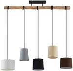 Lindby Esstisch Pendelleuchte Holz, Textil Balkenpendelleuchte Holzast und Stoff