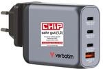 Verbatim GaN Charger 100 W, 4 Ports USB-C Ladeger&auml;t, Power Adapter mit 3 x USB-C und