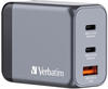 Verbatim GaN Charger 65 W, 3 Ports USB-C Ladegerät, Power Adapter mit 2 x USB-C und