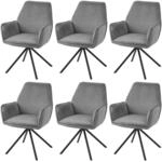 Mendler 6er-Set Esszimmerstuhl HWC-G67 Samt - dunkelgrau, Beine schwarz