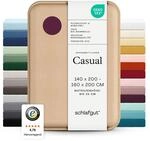 schlafgut Casual Spannbettlaken 140x200 cm 100% Bio-Baumwolle, Purple Deep