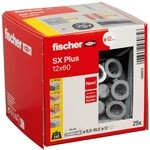 fischer Spreizd&uuml;bel SX Plus 12 x 60, Schachtel mit 25 Nylond&uuml;beln, D&uuml;bel f&uuml;r