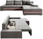 Juskys Sofa Davos Rechts mit Schlaffunktion - Ecksofa f&uuml;r Wohnzimmer mit...