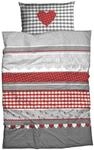 Casatex Bettw&auml;sche Herz-Karo Renforc&eacute; Silber-rot Gr&ouml;&szlig;e 1x 135x200 cm + 1x...