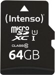 Intenso Premium microSDXC 64GB Class 10 UHS-I Speicherkarte inkl. SD-Adapter (bis zu Intenso Premium microSDXC 64GB Class 10 UHS-I Speicherkarte inkl. SD-Adapter (bis zu