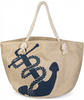 styleBREAKER Strandtasche in Flechtoptik mit Anker Print und Reißverschluss,