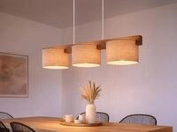 meineWunschleuchte Pendelleuchte mit Holzbalken & Stoff Beige, Breite 100cm,