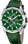 Festina Herren Uhr Analog mit Gr&uuml;nem Lederarmband - Quarzwerk - Chronograph -