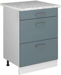 Vicco K&uuml;chenunterschrank R-Line, Blau-Grau, 60 cm mit Schubladen, AP Marmor,...