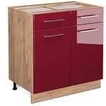 Vicco K&uuml;chenunterschrank Fame-Line, Bordeaux Hochglanz, 80 cm