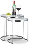 Relaxdays Satztische rund, Chromgestell, 2er Set, modernes Design - Milchglas,