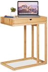 Relaxdays Beistelltisch Bambus mit gro&szlig;em Schubfach, moderner Stil, Wohnzimmertisch,