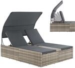Juskys Polyrattan Doppelliege Syros - Garten Sonnenliege f&uuml;r 2 Personen -...