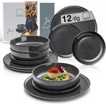S&Auml;NGER Teller Set Bali 12 tlg, Geschirrset 4 Personen, Porzellan Teller,