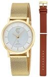 ETT Eco Tech Time Funk Solar Damen Uhr Analog mit Edelstahl,Leder Armband