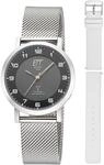 ETT Eco Tech Time Funk Solar Damen Uhr Analog mit Edelstahl,Leder Armband